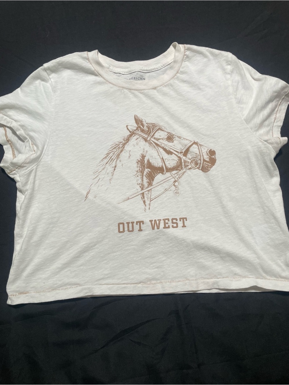 American Eagle Cream Graphic Tee with Brown Stitching